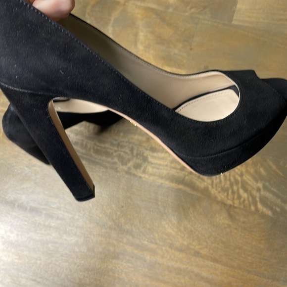 PRADA Black Suede Open Peep Toe Platform High Heel Pumps - Picture 15 of 16